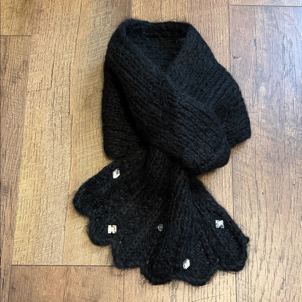 Chic Black Knit Scarf with Sparkling Accents